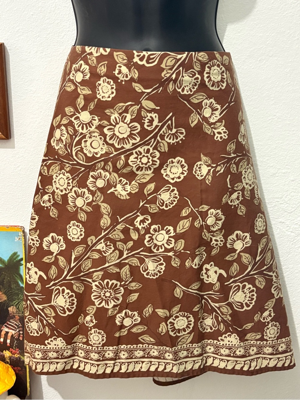 Y2K Studio Y Brown Cotton A-Line Boho Midi Skirt with Floral Print